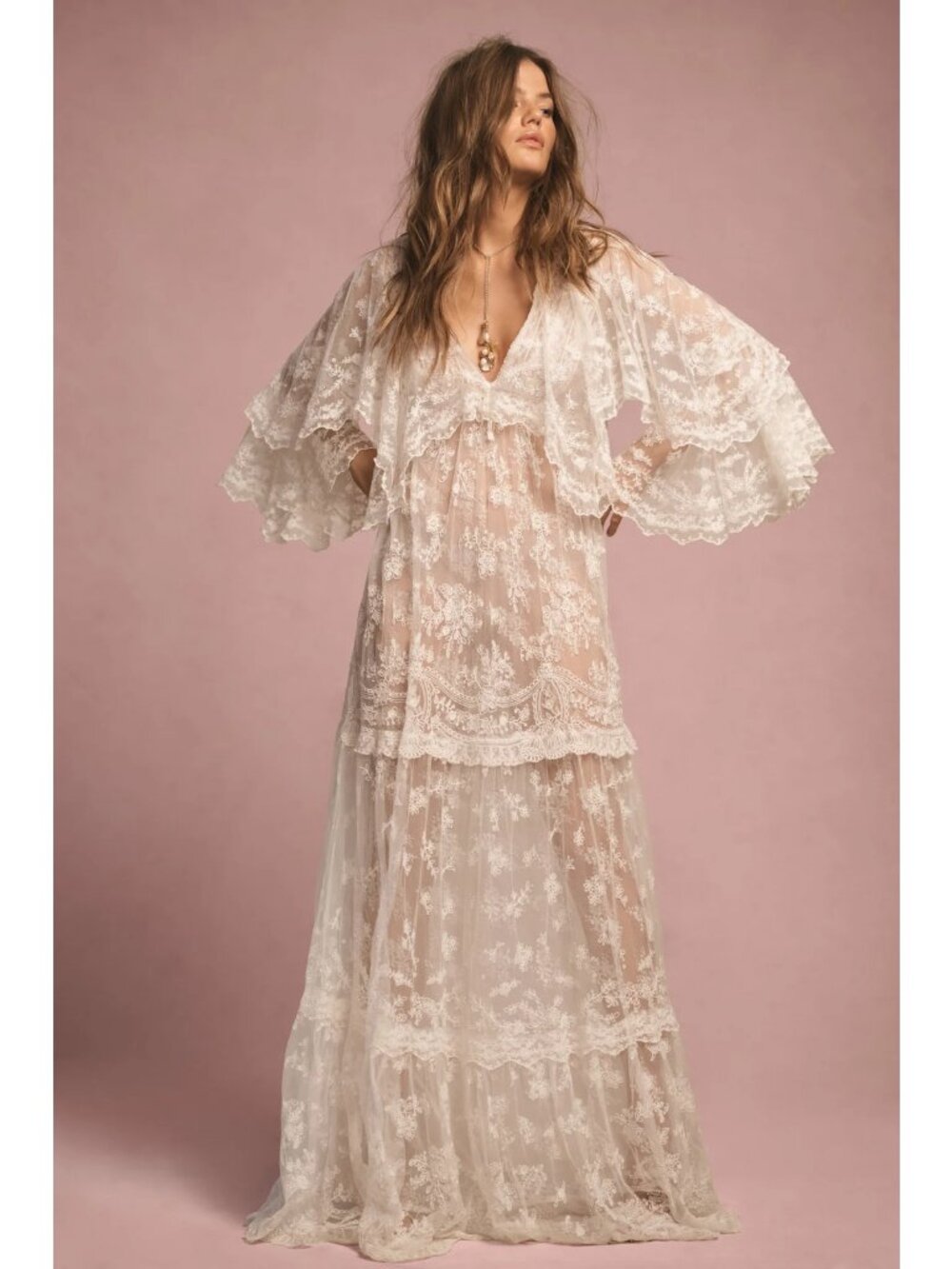 LoveShackFancy Roylan Lace Mesh Maxi Dress White